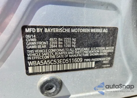 2014 BMW 528 I из США, поврежденный, VIN WBA5A5C53ED511609